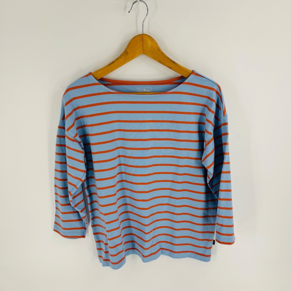 Striped Boatneck Women’s Top in Light Blue and Orange